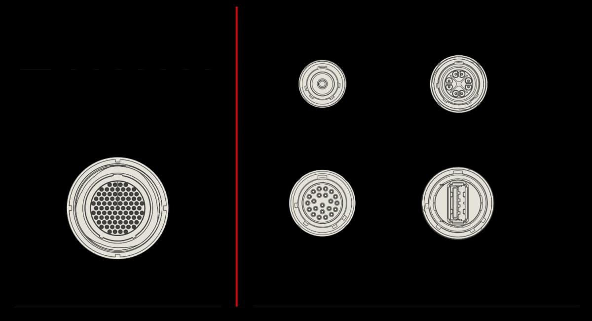 Connettori circolari MIL di AIX-NX e AIX-AGX, disegno tecnico